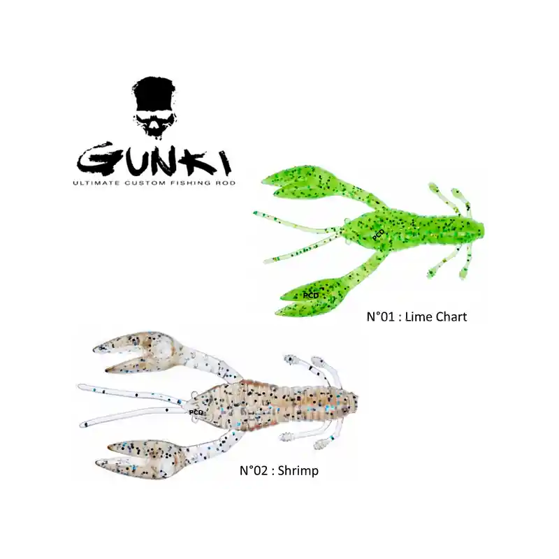 Authentique LEURRES SOUPLES GUNKI HOURRA CRAW 7.5CM PAR 10