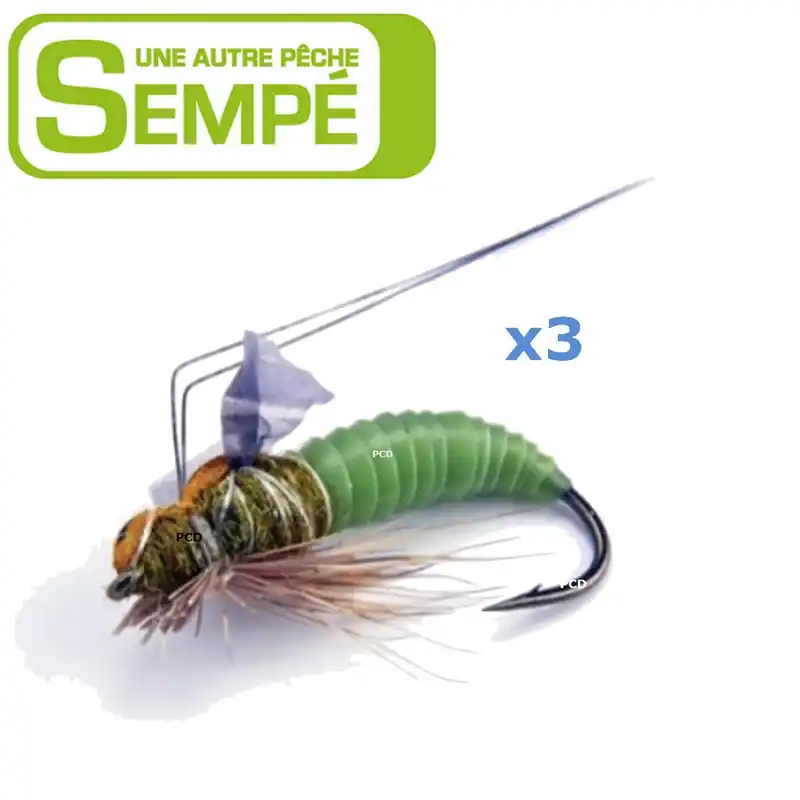 Achat Immédiat MOUCHE SEMPE NYMPHE PUPA CADDIS VERTE NON LESTEE H12 PAR 3