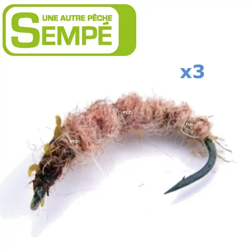 Expédié Aujourd'hui MOUCHE SEMPE LARVE CADDIS MARRON NON LESTEE PAR 3