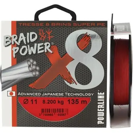 Tresse Powerline Braid Power X8 Rouge 300 m Nouvel Arrivage