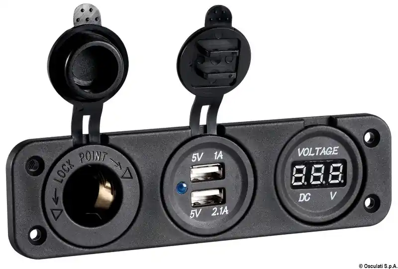 Voltmètre Osculati numérique 8/32 V – double prise USB – prise allume-cigare Expédition Rapide