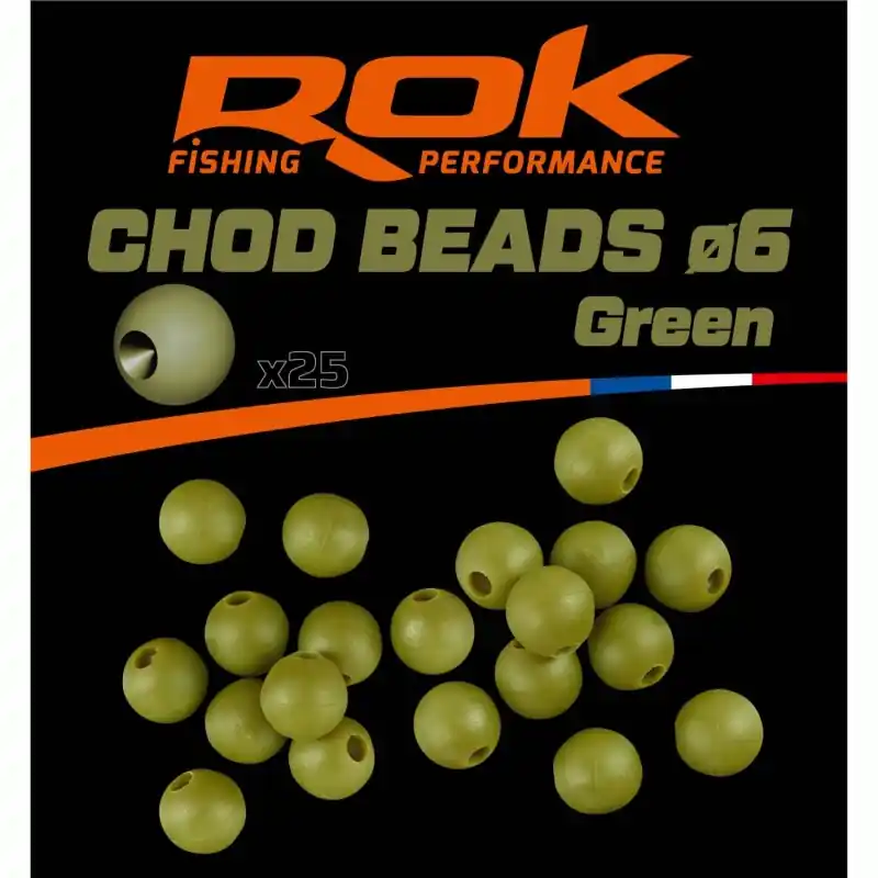 CHOD BEADS Ø6 GREEN – PERLES SOFTS Ø6 VERT (PRE-PERFOREES) ROK FISHING PERFORMANCE Seulement Aujourd&rsquo;hui