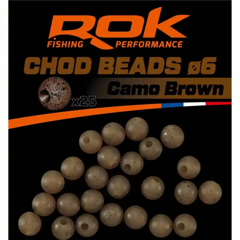 CHOD BEADS Ø6 CAMO BROWN – PERLES SOFTS Ø6 CAMO MARRON (PRE-PERFOREES) ROK FISHING PERFORMANCE Marque