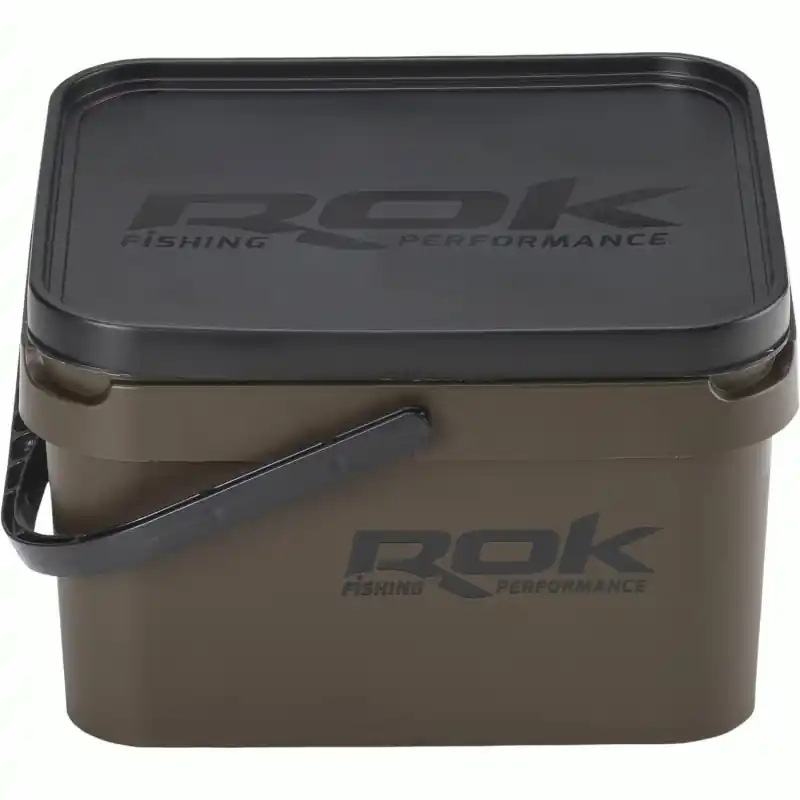 10L GREENISH BROWN SQUARE BUCKET WITH SOFT COVER / SEAU CARRE 10L MARRON ROK FISHING PERFORMANCE Must-Have