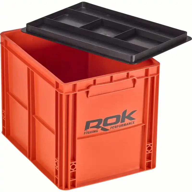 Authentique CAISSE DE RANGEMENT ORANGE 40X30X32CM AVEC COUVERCLE ROK FISHING PERFORMANCE