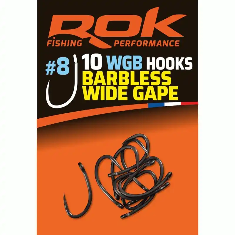 WGB _8 – BARBLESS WIDE GAPE HOOKS _8 – HAMECONS BARBLESS WIDE GAP _8 ROK FISHING PERFORMANCE Certifié