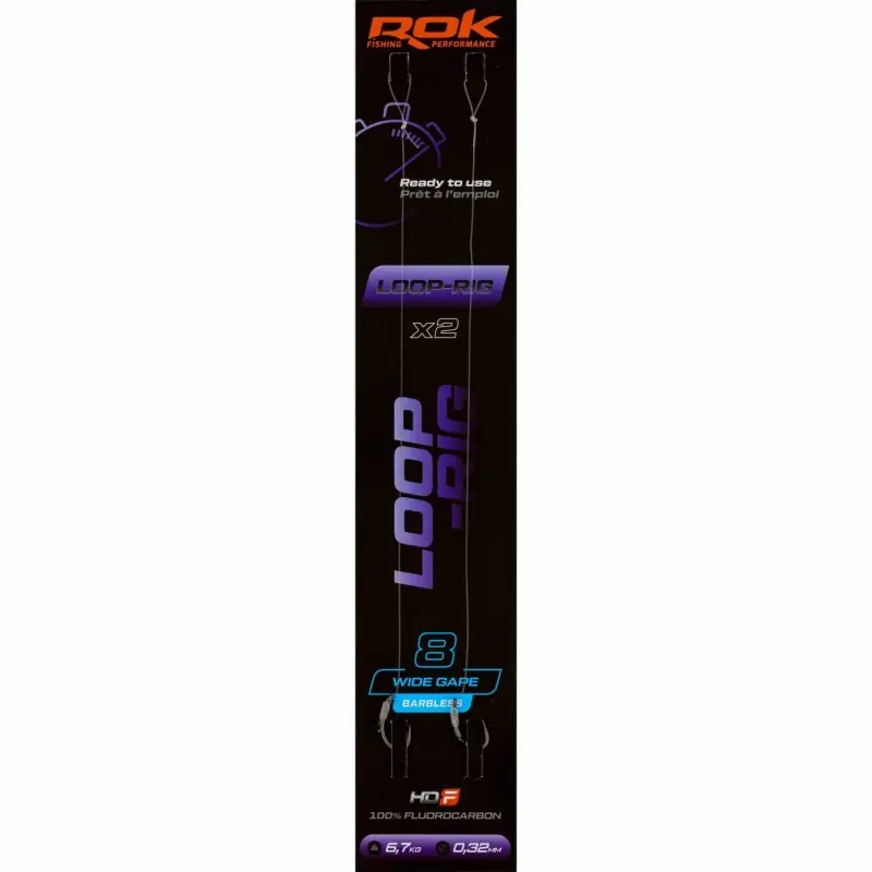 Authentique LOOP-RIG WGB _8 – 2X PACK LOT DE 2X MONTAGES LOOP-RIG WIDE GAPE BARB ROK FISHING PERFORMANCE