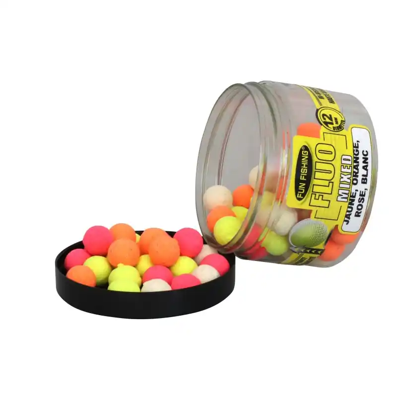 Remise FLUO POP UPS – MIXED – 12MM – 40GR – (ROSE, JAUNE, ORANGE ET BLANC) FUN FISHING