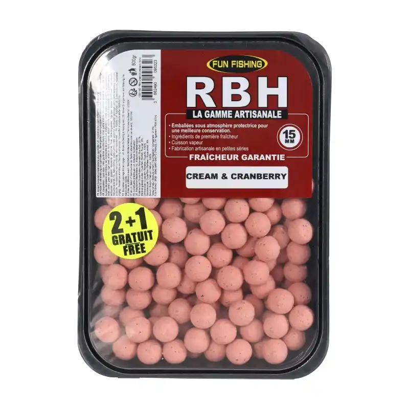 RBH BOILIES 800GR – 15MM – CREAM & CRANBERRY FUN FISHING Jusqu&rsquo;à Épuisement Des Stocks