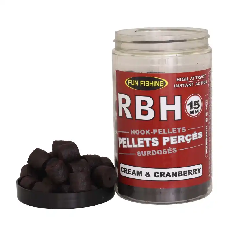 Retour Gratuit RBH – PELLETS PERCES – 230GR – 15MM – CREAM & CRANBERRY FUN FISHING