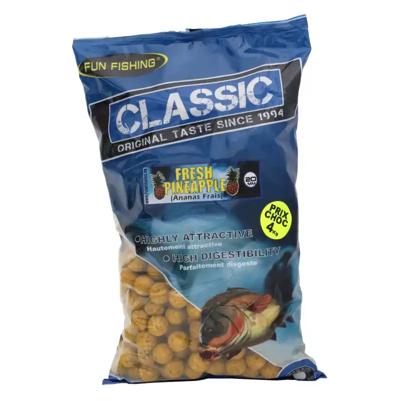 CLASSIC – BOUILLETTES – 4KG – 20MM – ANANAS FRAIS FUN FISHING Authentique