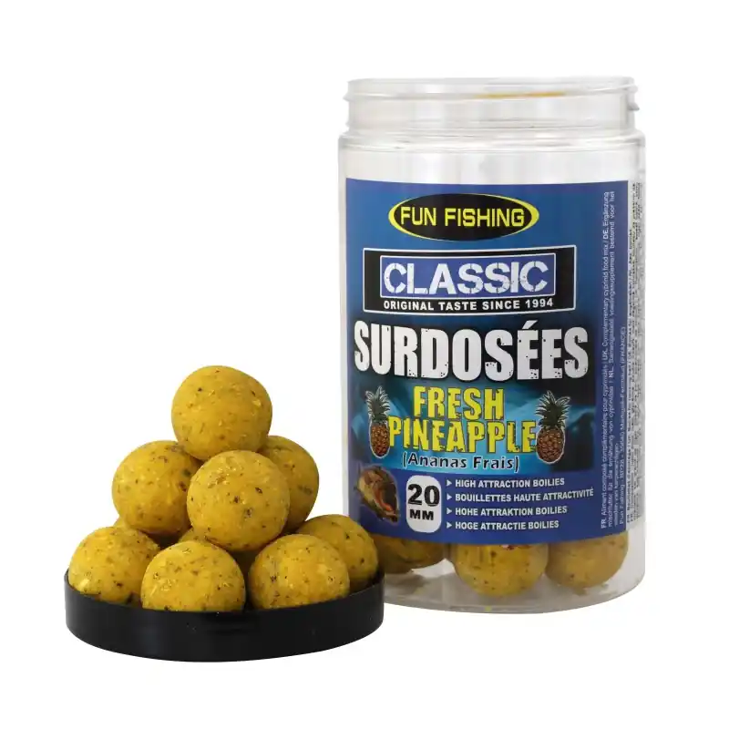 Certifié CLASSIC – BOUILLETTES SURDOSEES – 240GR – 20MM – ANANAS FRAIS FUN FISHING
