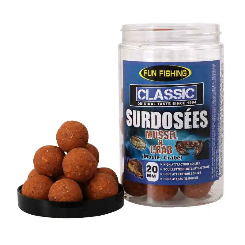 CLASSIC – BOUILLETTES SURDOSEES – 240GR – 20MM – MOULE CRAB FUN FISHING Prix Bas