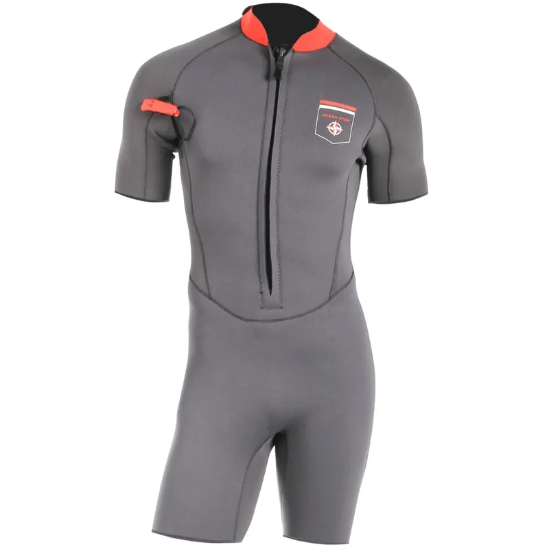 Nouvel Arrivage Shorty longe cote homme Ocean Step Dualzip Steamer 2/2mm Gris-rouge