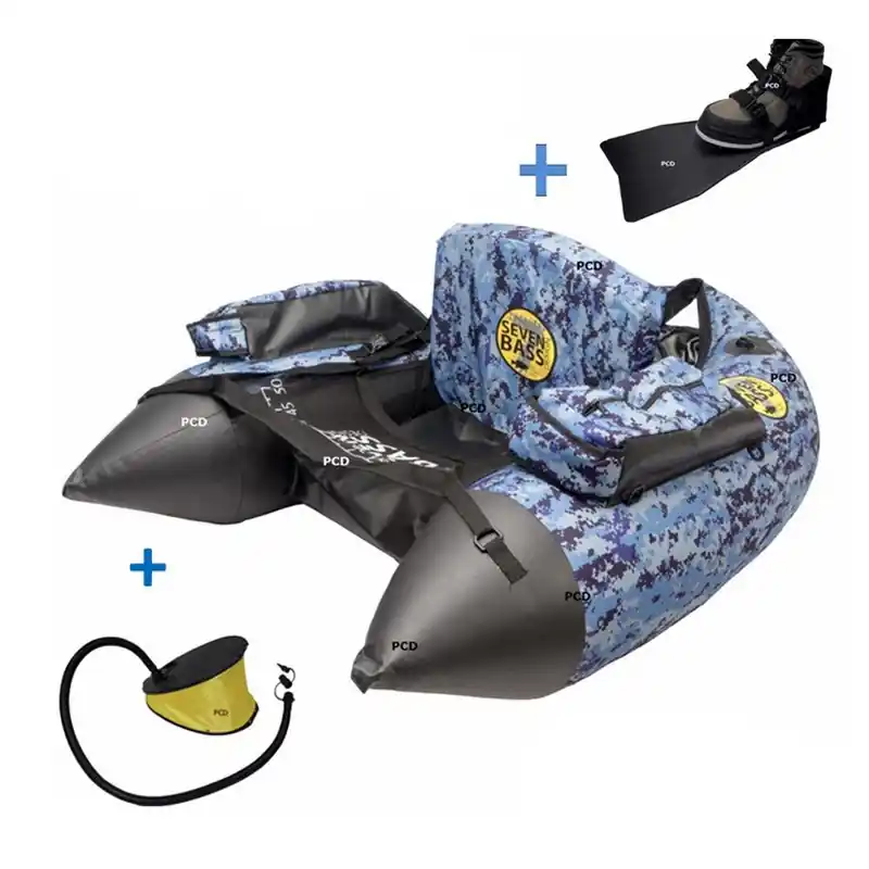 Pack Float Tube Seven Bass Def Camo Bleu + Pompe + Palmes Offre Exclusive
