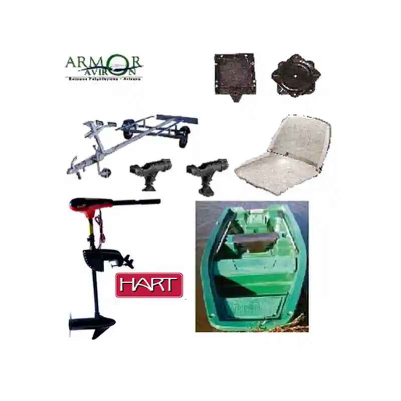 Promotion PACK ARMOR 400 BARQUE + REMORQUE + MOTEUR HART 46Lbs + SIEGE + SUPPORTS DE CANNES