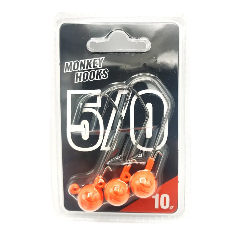 Haute Qualité Monkey lures Tête plombée Monkey hook T5/0 orange par 3
