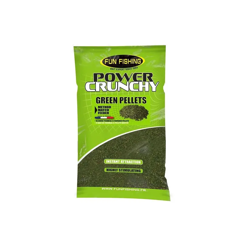 Authentique Amorce Power Crunchy 2kg Green Pellet Fun Fishing